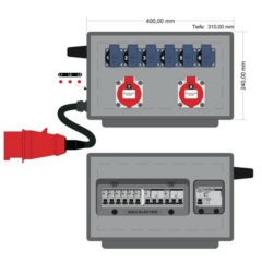 32A CEE UV - 2x 16A CEE, 6x Schuko, RCD