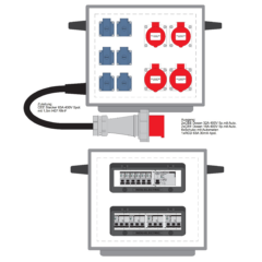 63A CEE UV - 2x 32A CEE, 2x 16A CEE, 6x Schuko, RCD