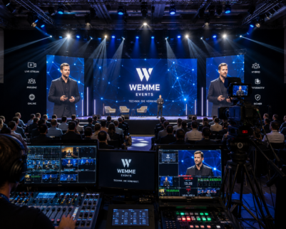 Konferenztechnik für Hybrid-Events mieten – Kamera, Streaming und Bildmischer von WEMME Events